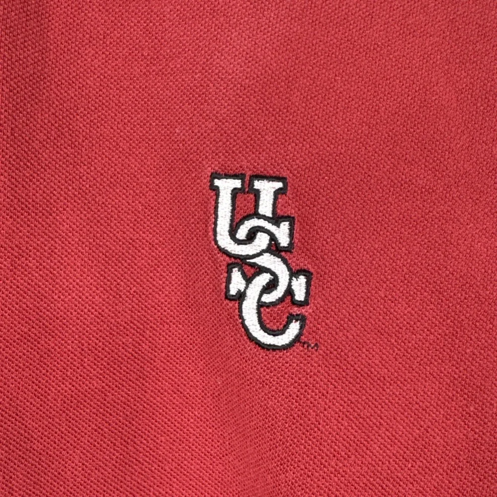 Vintage 90s Nike Team USC Polo Shirt Men XL Red Short Sleeve 100% Cotton Collage